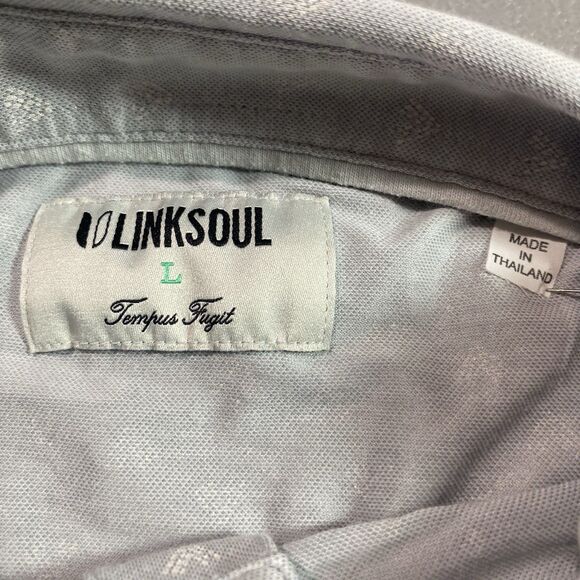 LINKSOUL Astoria Polo Shirt Golf Performance All Over Print Stretch Mens L Blue - Picture 4 of 10